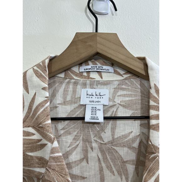 Boho Beach Coastal Flax Linen Camp Button Up Top XL Boxy Rustic Lagom Artsy Airy - Picture 8 of 13